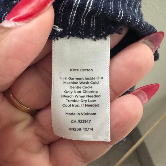 Talbots 2X Open Front Cardigan Navy Blue White Stripe 100% Cotton Lightweight - Picture 5 of 7